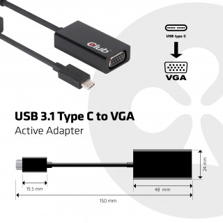 Club3D USB3.1 Type-C to VGA Active Adapter PC