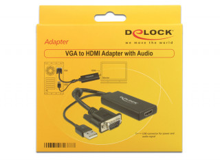 DeLock VGA to HDMI Adapter with Audio Black PC