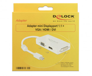 DeLock mini Displayport 1.1 male > VGA / HDMI / DVI-D (Dual Link) female Passive Adapter White PC