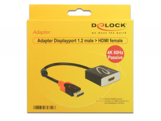 Delock DisplayPort 1.2 -> HDMI M/F adapter 0.2m fekete 4K 60Hz Passzív PC