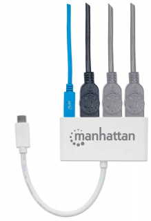 Manhattan USB HUB - Type-C-ről  3db USB 3.0-ra+ 1 db USB Type-C, Power Delivery, Fehér PC