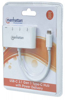 Manhattan USB HUB - Type-C-ről  3db USB 3.0-ra+ 1 db USB Type-C, Power Delivery, Fehér PC