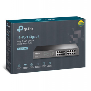 TP-LINK TL-SG1016PE 16 portos gigabites Easy Smart PoE switch 8 PoE+ csatlakozás PC