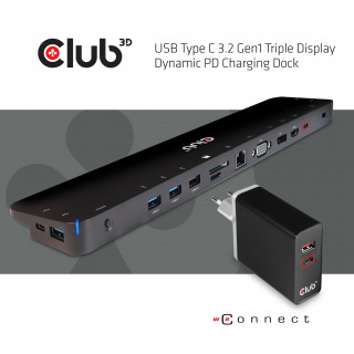 HDD-DOCK USB Club 3D USB TYPE C3.2 GEN 1 TRIPLE DISPLAY DYNAMIC PD TÖLTŐ 60W-100W PC