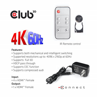 Club3D SenseVision HDMI 2.0 UHD 4 port Switchbox PC