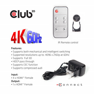 Club3D SenseVision HDMI 2.0 UHD 4 port Switchbox PC