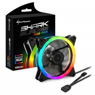 Sharkoon Cooler 12cm - SHARK Blades RGB (18.2dB; 94.8 m3/h; 1200rpm; 20x RGB Led; 3pin + 4pin csatlakozó; ház PC