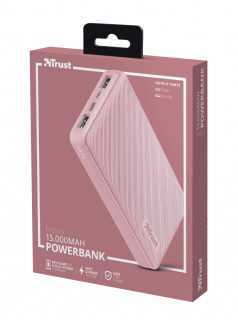 Trust Akkubank - Primo Compact Powerbank (15000mAh; 15W USB-C + 12W 2xUSB; rózsaszín) Mobil