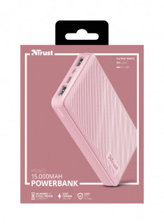 Trust Akkubank - Primo Compact Powerbank (15000mAh; 15W USB-C + 12W 2xUSB; rózsaszín) Mobil