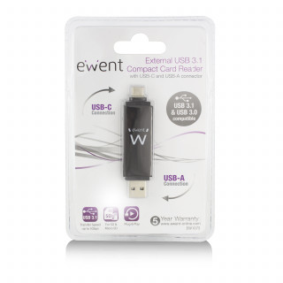 Ewent EW1075 USB 3.1 Type C/A Kártyaolvasó - Fekete PC