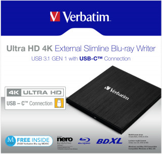 Verbatim Ultra HD 4K External Slimline Blu-ray író (43888) PC